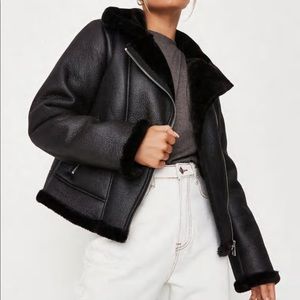 Black Faux Leather Aviator Jacket